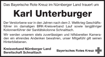 Traueranzeige von Karl Unterburger von Pegnitz-Zeitung