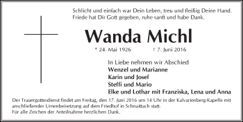 Traueranzeige von Wanda Michl von Pegnitz-Zeitung