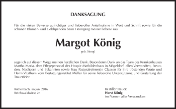 Traueranzeige von Margot König von Pegnitz-Zeitung