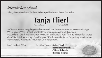 Traueranzeige von Tanja Flierl von Pegnitz-Zeitung