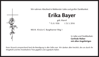 Traueranzeige von Erika Bayer von Der Bote