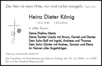Traueranzeige von Heinz Dieter König von Hersbrucker Zeitung
