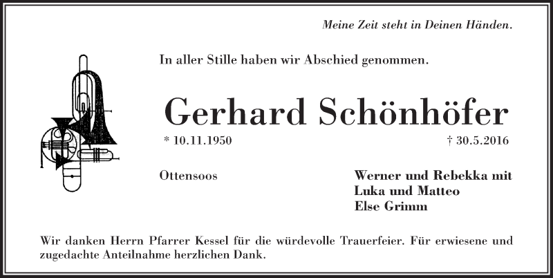 Traueranzeige für Gerhard Schönhöfer vom 11.06.2016 aus Pegnitz-Zeitung