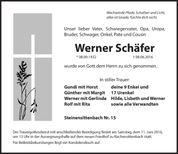 Traueranzeige von Werner Schäfer von Hersbrucker Zeitung