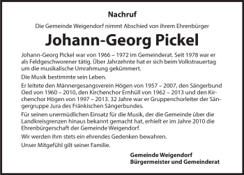 Traueranzeige von Johann-Georg Pickel von Hersbrucker Zeitung