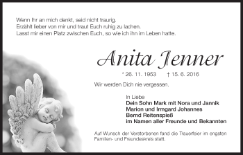 Traueranzeige von Anita Jenner von Der Bote