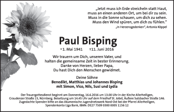 Traueranzeige von Paul Bisping von Pegnitz-Zeitung