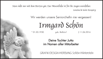 Traueranzeige von Irmgard Schön von Pegnitz-Zeitung