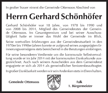 Traueranzeige von Gerhard Schönhöfer von Hersbrucker Zeitung