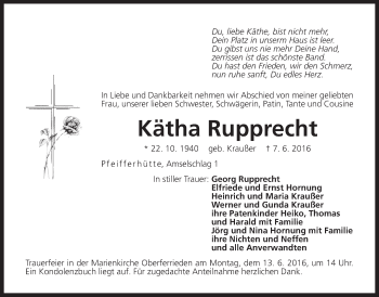Traueranzeige von Kätha Rupprecht von Der Bote