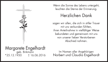 Traueranzeige von Margarete Engelhardt von Hersbrucker Zeitung