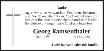 Traueranzeige von Georg Ramsenthaler von Pegnitz-Zeitung