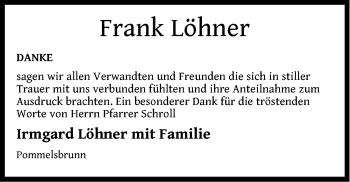 Traueranzeige von Frank Löhner von Hersbrucker Zeitung