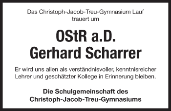 Traueranzeige von Gerhard Scharrer von Pegnitz-Zeitung