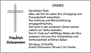 Traueranzeige von Friedrich Schoemann von N-Land