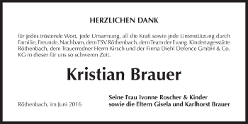 Traueranzeige von Kristian Brauer von Pegnitz-Zeitung