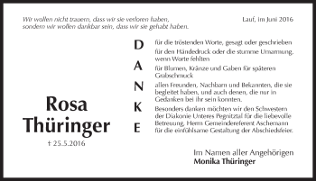 Traueranzeige von Rosa Thüringer von Pegnitz-Zeitung