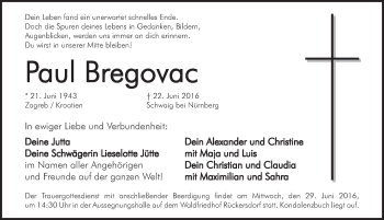 Traueranzeige von Paul Bregovac von Pegnitz-Zeitung