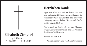 Traueranzeige von Elisabeth Zirngibl von Der Bote