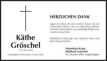 Traueranzeige von Käthe Gröschel von Pegnitz-Zeitung