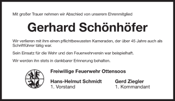 Traueranzeige von Gerhard Schönhöfer von Pegnitz-Zeitung