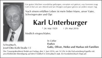 Traueranzeige von Karl Unterburger von Pegnitz-Zeitung