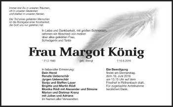 Traueranzeige von Margot König von Pegnitz-Zeitung