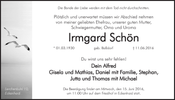 Traueranzeige von Irmgard Schön von Pegnitz-Zeitung