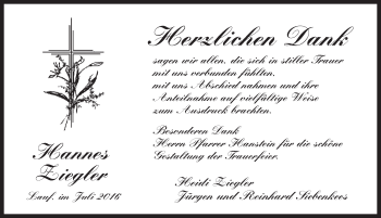 Traueranzeige von Hannes Ziegler von Pegnitz-Zeitung