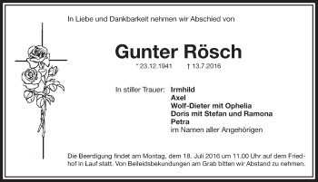 Traueranzeige von Gunter Rösch von Pegnitz-Zeitung