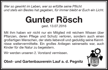 Traueranzeige von Gunter Rösch von Pegnitz-Zeitung