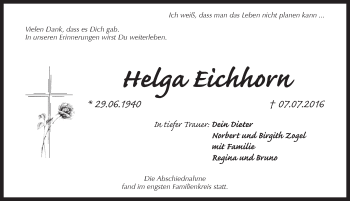 Traueranzeige von Helga Eichhorn von Pegnitz-Zeitung