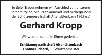 Traueranzeige von Gerhard Kropp von Hersbrucker Zeitung