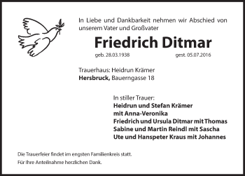 Traueranzeige von Friedrich Ditmar von Hersbrucker Zeitung