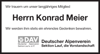 Traueranzeige von Konrad Meier von Pegnitz-Zeitung