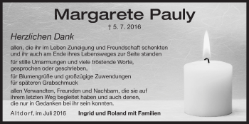Traueranzeige von Margarete Pauly von Der Bote