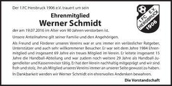 Traueranzeige von Werner Schmidt von Hersbrucker Zeitung