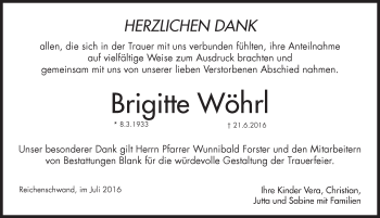 Traueranzeige von Brigitte Wöhrl von Hersbrucker Zeitung