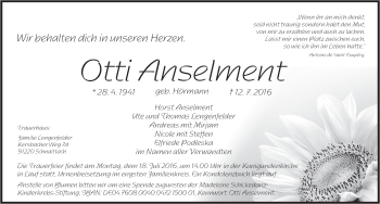 Traueranzeige von Otti Anselment von Pegnitz-Zeitung
