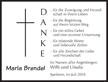 Traueranzeige von Maria Brendel von Pegnitz-Zeitung
