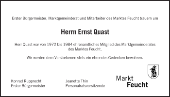 Traueranzeige von Ernst Quast von Der Bote