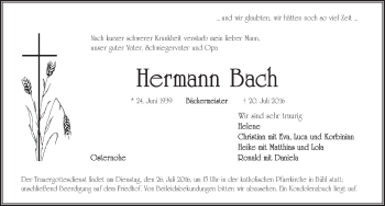 Traueranzeige von Hermann Bach von Pegnitz-Zeitung