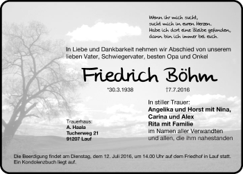 Traueranzeige von Friedrich Böhm von Pegnitz-Zeitung