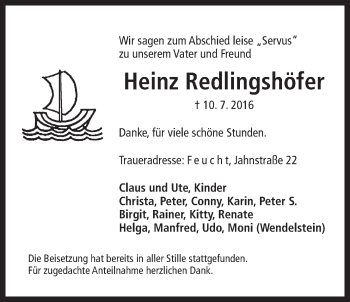 Traueranzeige von Heinz Redlingshöfer von Der Bote