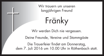 Traueranzeige von Fra¨nky  von Pegnitz-Zeitung
