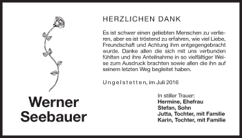 Traueranzeige von Werner Seebauer von Der Bote