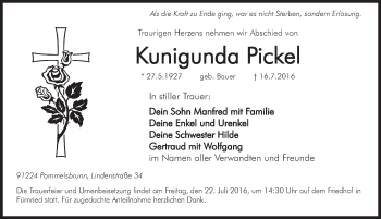 Traueranzeige von Kunigunda Pickel von Hersbrucker Zeitung