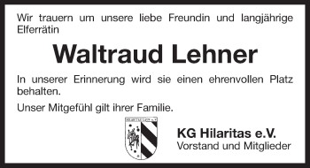 Traueranzeige von Waltraud Lehner von Pegnitz-Zeitung