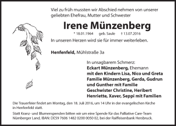 Traueranzeige von Irene Münzenberg von Hersbrucker Zeitung