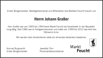 Traueranzeige von Johann Graßer von Der Bote